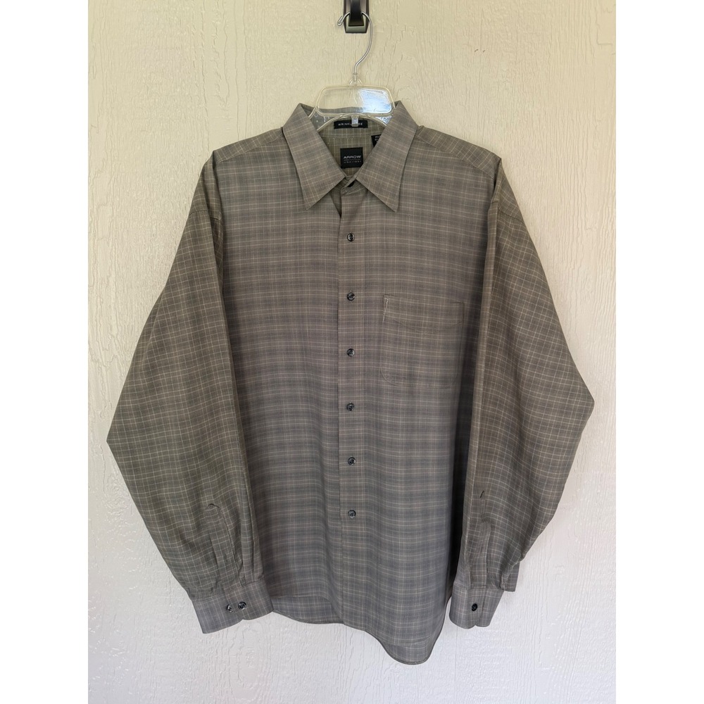 Arrow USA Mens XL Grey Plaid Wrinkle Free Long Sleeve Button Down Shirt EUC!